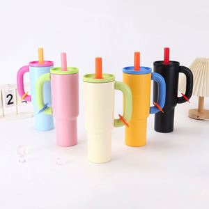 2025 étanche personnalisé 304 acier inoxydable 40 Oz paille tasse couvercle écologique voyage tasse voiture tasse Macaron couleur - Product Image 1