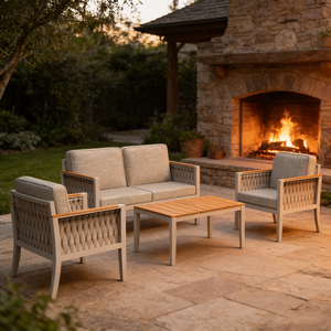 Set di Mobili da Giardino di Lusso in Corda Intrecciata per Tutte le Stagioni, Divano a 2 Posti <span class=keywords><strong>e</strong></span> <span class=keywords><strong>Poltrone</strong></span> con Tavolino in Legno Massiccio - Product Image 4