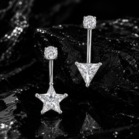 CRYSPURE 14G 316L Piercings de nombril en acier chirurgical, argentés, avec zircon cubique (CZ) en forme de triangle, étoile, ovale, goutte d'eau, bijoux de piercing pour femme, vente en gros