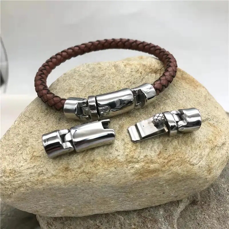 Großhandel Edelstahl Leder Armband Verschluss Halskette Leder Kordel Schnalle Schmuck Zubehör Hands chnur Verschluss elastischen Verschluss