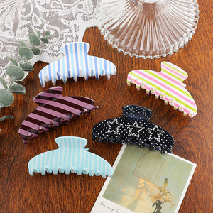Acetate Shark Hair <b>Clips</b> Printed Striped DIY Elegant Hair Accessories Custom Sample Design Wholesale Hair Claws - Product Image 5