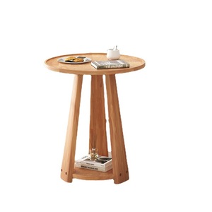 Nordic Minimalist Solid Wood <b>Round</b> Coffee <b>Table</b> Double Layer Living Room <b>Side</b> <b>Table</b> For Home Bedroom Use - Product Image 5