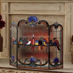 Écran de cheminée solide en verre Tiffany personnalisé directement en usine, avec oiseaux en vitrail, pour éclairage et décoration - Product Image 4
