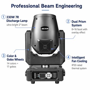 Luz Móvil de Cabeza Beam 7R de 230W, Mini DMX512 16CH 540, desde Almacén de EE. UU. °   Panel de 14 Colores y <span class=keywords><strong>13</strong></span> Gobos para Escenarios, Conciertos, Clubes y Teatros - Product Image 4