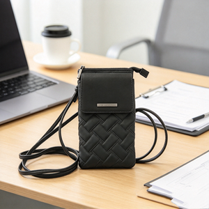 Women Woven <b>Quilted</b> Phone Crossbody Bag Faux Leather Mini Cell Phone Purse With Adjustable Thin Shoulder Strap - Product Image 3