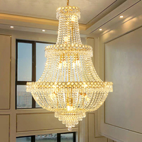 Lustre en cristal pour escalier duplex Loft européen Éclairage de cage d'escalier moderne Villa suspendue à hauteur réglable de luxe