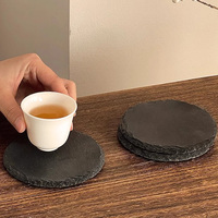 Vente flash : Sous-verre en ardoise gravée noir profond, plateau à dessert, sous-verre carré ou rond en ardoise