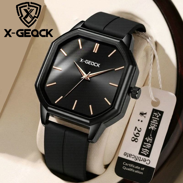 Fashion Business Square Moon Phase Dial Magnetic Silicone Strap Wholesale Men's Watch