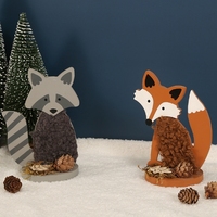 Articles de décoration intérieure, mini animaux en peluche en bois, raton laveur, renard