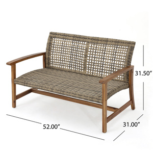 Banco de Patio Moderno de <span class=keywords><strong>Mimbre</strong></span> <span class=keywords><strong>y</strong></span> <span class=keywords><strong>Madera</strong></span> de Acacia para Exteriores - Product Image 1