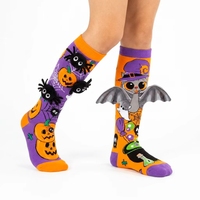 Chaussettes fantaisie 3D pour enfants, thème Halloween, motifs chauve-souris orange et araignée en peluche violette, imprimés citrouille, crâne et chaudron assortis, pour fête
