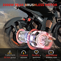 Vélo électrique puissant avec pneus 20x4.0, moteur 60V 2000W, 7 vitesses, capacité de charge de 170 kg, fourni par l'usine, moto électrique Ducati