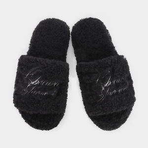 Custom Men's Embroidery Letter Winter Lamb Fur Fluffy Warm Ladies Sandal Faux Shearling Fur Slides <strong>Slippers</strong> Factory - Product Image 1