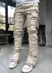 Offre Spéciale Pantalon en jean skinny avec logo personnalisé pour hommes Jean droit en denim brut Jean Stack pour hommes - Product Image 6