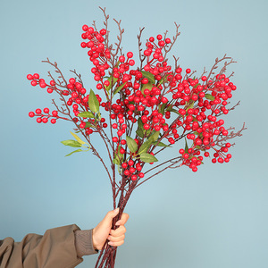 <span class=keywords><strong>Fleurs</strong></span> <span class=keywords><strong>artificielles</strong></span> de fruits rouges porte-bonheur, seau de <span class=keywords><strong>fleurs</strong></span> porte-bonheur, arrangement floral DIY, mousse stéréotypée semi-machinale, Nouvel An - Product Image 4