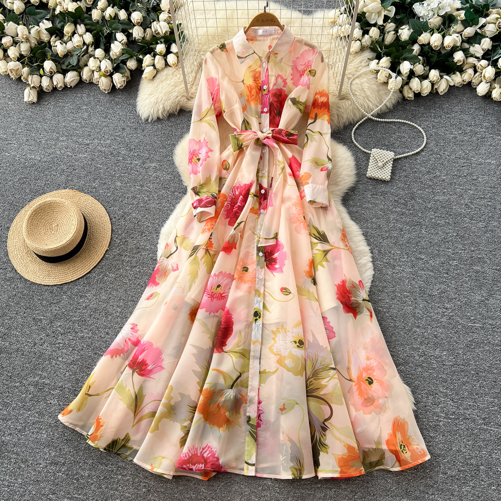chinese dress ladies Elegant Chiffon Floor Length Flower Girl Dress with Long Sleeves