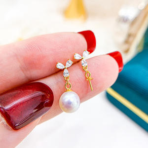 S925 <b>Silver</b> DIY <b>Pearl</b> Accessories Fashionable <b>Silver</b> <b>Earrings</b> with 7-11mm Round Beads and Empty Stand 21102 Model - Product Image 1