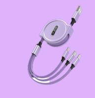 Câble de chargeur multi-USB rétractable 3-en-1-Cordon de charge rapide avec connecteurs Type-C, Micro USB, iOS