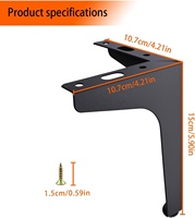 Pieds de meubles en métal triangulaires noir mat pour table, canapé, chaise, armoire, pieds de remplacement DIY avec protections en caoutchouc