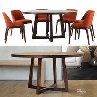 Table à Manger Moderne Ronde en Bois Massif avec Piètement Central Croisé, Table de Cuisine Circulaire pour 6 Personnes A-T05