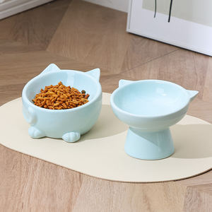 C-Shaped Padrão Sólido inclinada Cerâmica <span class=keywords><strong>Pet</strong></span> <span class=keywords><strong>Bowl</strong></span> Moderno Levantado Suporte De Madeira Fácil Limpo Design Destacável para Gatos Cães De Pequeno Porte - Product Image 2