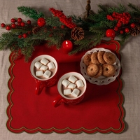 Napperons de table en lin élégants à bords festonnés, rouges, pour Noël, lavables, réutilisables, cadeaux de Noël pour la cuisine et la salle à manger