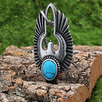 Punk bijoux en gros en acier inoxydable Turquoise pierre lunette réglage en acier inoxydable matériel oiseau aigle pendentif collier