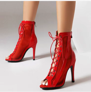 Giày nhảy Jazz mũi nhọn màu đen, chất liệu lưới, kiểu hở mũi, dành cho khiêu vũ Latin, biểu diễn, tiệc tùng, sandal Salsa dành cho nữ - Product Image 5