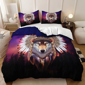 Ensemble de literie impression 3D Polyester la lune et le loup housse de couette - Product Image 3