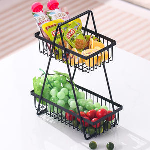 Panier à fruits en métal à double couche, support de rangement rectangulaire, multifonctionnel, portable, type sur pied, facile à nettoyer, récipient alimentaire - Product Image 1