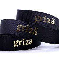 Ruban gros-grain personnalisé avec logo, imprimé noir et blanc, gaufré 3D, doré à chaud, 25 mm (1 pouce)