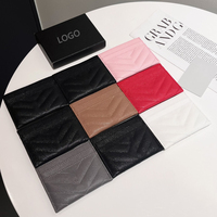 Dompet Kartu Wanita Mewah Kulit PU Quilted Grosir, Tempat Kartu Kredit Mini Tipis, Dompet Kecil Wanita Dengan Kemasan Kotak