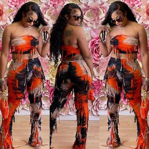 Nuovo Design 2024: Completo Donna Tie-Dye con Frange, Top a Fascia e Pantaloni Lunghi, Set Autunnale alla Moda - Product Image 1
