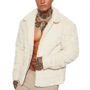 Thick Winter Mens Soft Faux Shearling Beige Plus Size Quilt Faux Fur Jacket