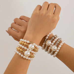 Ensemble de bracelets en perles d'imitation, grandes perles empilables, cordon extensible, bijoux pour femmes - Product Image 1