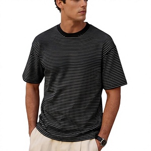 T-shirt rayé surdimensionné à manches courtes pour homme, 100 % coton de haute qualité, 240 GSM, coupe ample, style streetwear, col rond, décontracté - Product Image 1