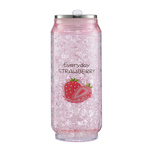 Double Walled Plastic Straw Cup Ice Crushing Cup Cartoon Fruit Design Party Drinkware Two Piece Set - Product Image 5
