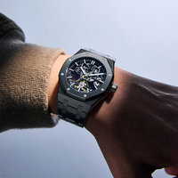 Montre mécanique automatique de luxe pour homme, entièrement noire, squelette ajouré, en acier inoxydable, Montre Homme Reloj De Hombre Uhr