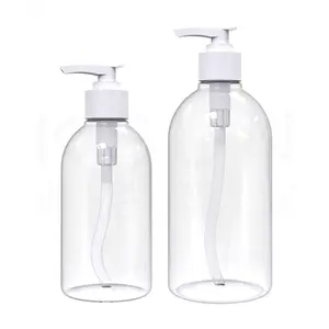 High Quality PET Body Wash Cosmetic Containers 300ml 500ml Plastic Round Shampoo Dispenser Bottles