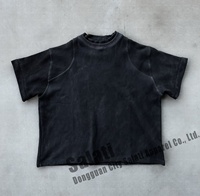 T-shirt unisexe personnalisé à manches longues détachables à double couche, col montant, effet délavé vintage, tricot gaufré, t-shirt court pour hommes