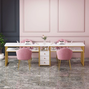 2025Nail Salon Rectangular <b>Makeup</b> <b>Table</b> Girl Nail <b>Table</b> Modern <b>Light</b> Luxury Double-layer Set - Product Image 3