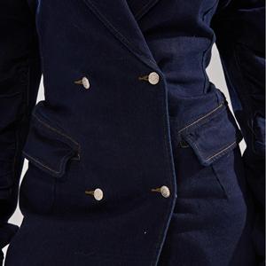 <span class=keywords><strong>Abbigliamento</strong></span> da donna all'ingrosso Custom Chic lunghe maniche lombate girocollo stretto in vita Mini abiti Casual in Denim con lavaggio scuro - Product Image 5