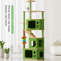 Promotion Usine : Grande Tour à Gratter pour Chat en Bois Vert et Sisal, Écologique, avec Condo, Maison et Jouets pour Animaux
