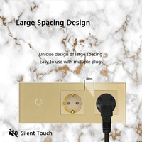 Interruptor de pared táctil 1/2/3 Gang 1 Way Enchufe estándar de la UE con enchufe eléctrico Panel de cristal Dorado 86*157mm