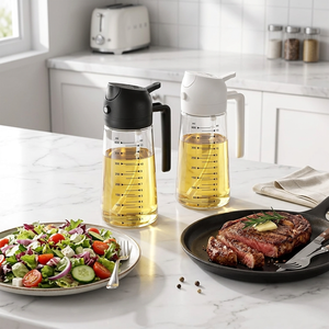 TrendPlain Sağlıklı Çok Amaçlı Cam Yağ Dağıtıcı İkili Set 2'si 1 Arada Mutfak Yağ Püskürtücü Seti Siyah & Beyaz 470ml - Product Image 4