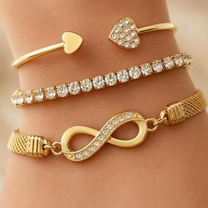 3 Pcs/Set Fashion Gold Plated Zircon <b>Infinity</b> Pattern 8 Number Ajustable <b>Bracelet</b> Set for Women Jewelry - Product Image 3