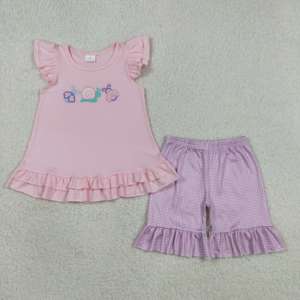 GSSO3305 rts Little Active Girl Ensemble brodé escargot rose Vêtements pour enfants Vente en gros Ensemble à manches courtes Fille Enfant - Product Image 2