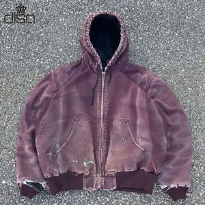 定制酸洗超大仿旧街装服装鸭帆布复古连帽衫拉链牛仔太阳褪色连帽衫男 - Product Image 2