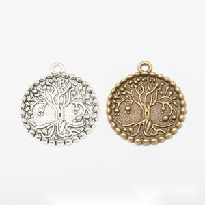 Ciondolo Rotondo con Bordo Perlato <span class=keywords><strong>Albero</strong></span> della Vita in Lega di Bronzo Argento Anticato per Creazione di Rosari - Product Image 1