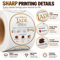 Étiquettes de café personnalisées, autocollants ronds en BOPP blanc pour sacs de grains de café avec impression couleur de qualité supérieure
